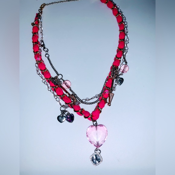 SOLD!!!Hot Pink Gold Blush Chain Statement Necklace - Picture 5 of 7